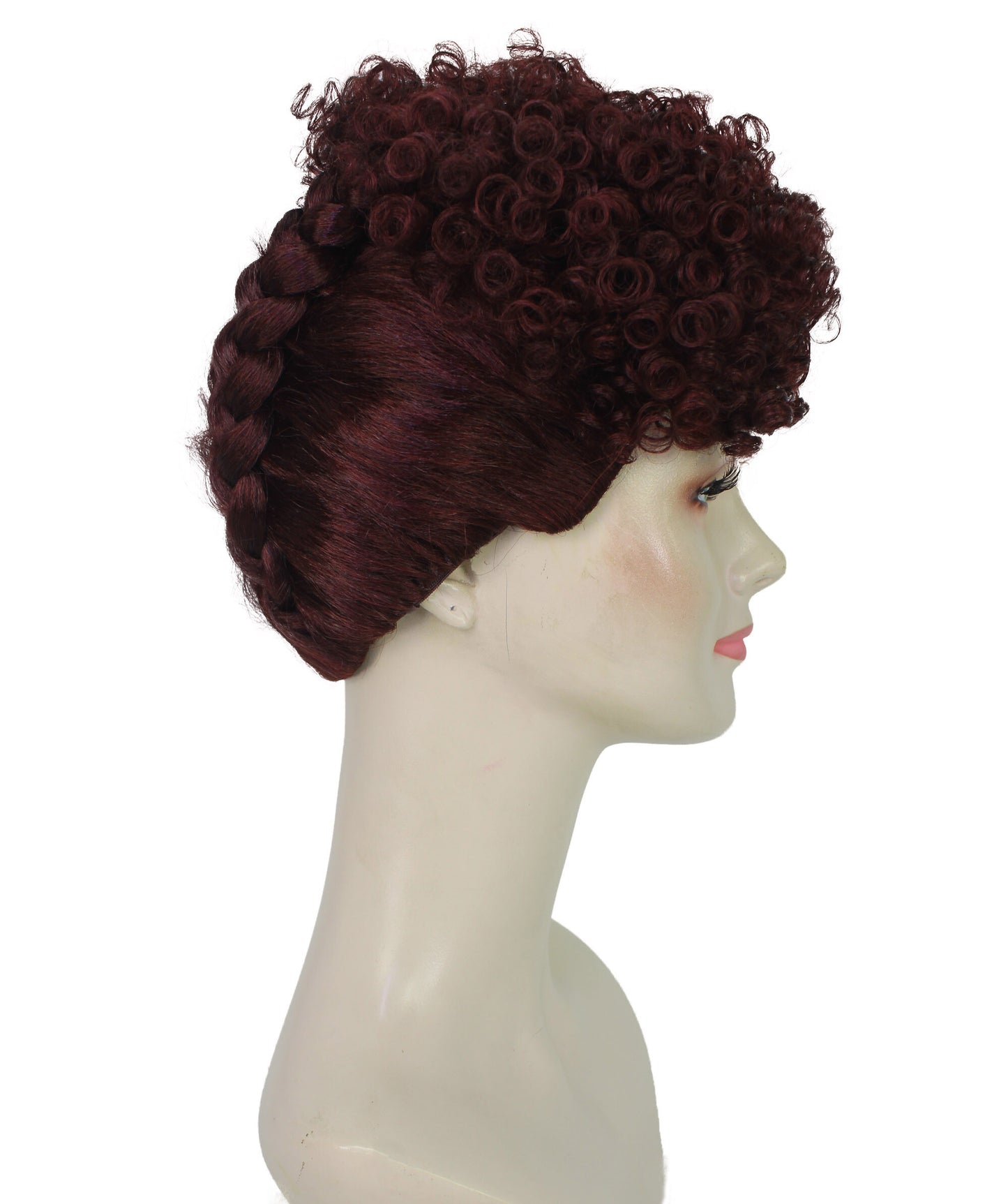 Women's Yours Zala Hand-Braided Wig Trendy Updo Wig with Double French Braids and Natural Curly Top | Runway Shades of Black and Dark Wine | Synthetic Fiber | Breathable Capless Fit