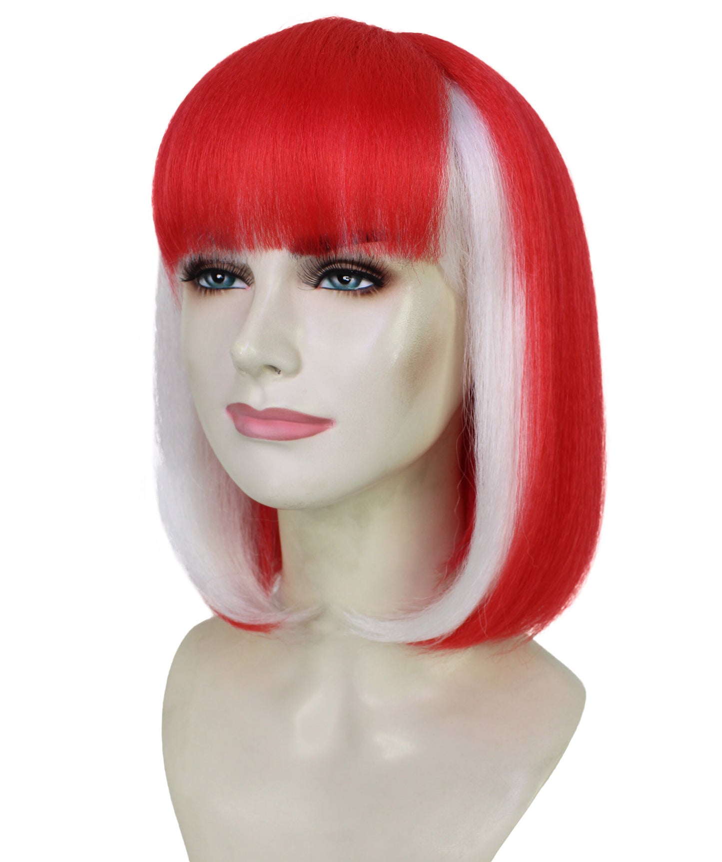 Women’s Sports Inspired Red & White Bob Wig | Football Rugby & Sports Accessory with Bangs | Ideal for Halloween | Breathable Capless Cap