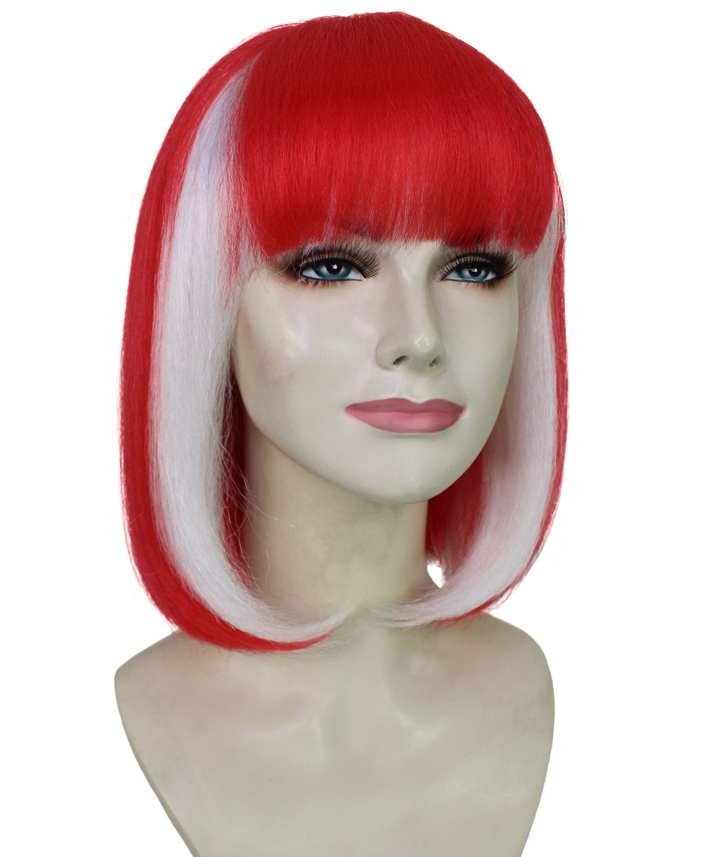 Women’s Sports Inspired Red & White Bob Wig | Football Rugby & Sports Accessory with Bangs | Ideal for Halloween | Breathable Capless Cap