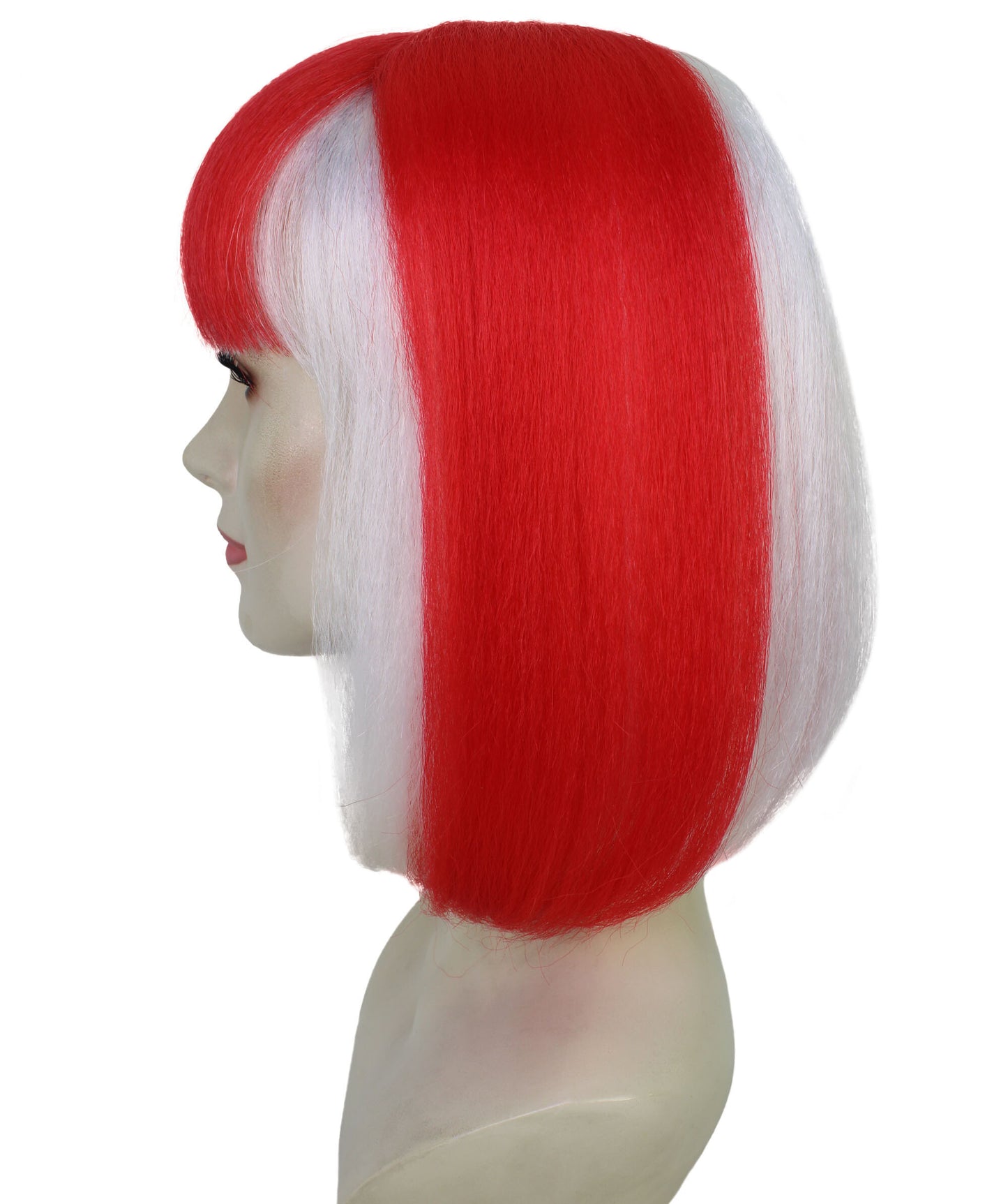 Women’s Sports Inspired Red & White Bob Wig | Football Rugby & Sports Accessory with Bangs | Ideal for Halloween | Breathable Capless Cap