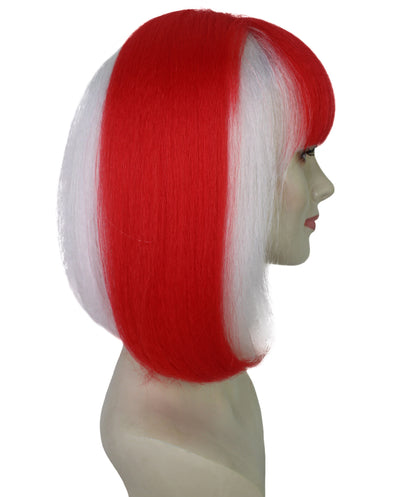 Women’s Sports Inspired Red & White Bob Wig | Football Rugby & Sports Accessory with Bangs | Ideal for Halloween | Breathable Capless Cap
