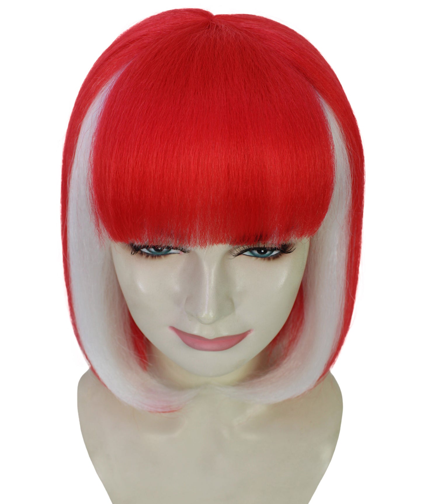 Women’s Sports Inspired Red & White Bob Wig | Football Rugby & Sports Accessory with Bangs | Ideal for Halloween | Breathable Capless Cap
