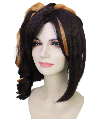 HPO Women's Black and Orange Short Wavy Braided Ponytail Wig | Halloween Wig | Flame-retardant Synthetic Fiber