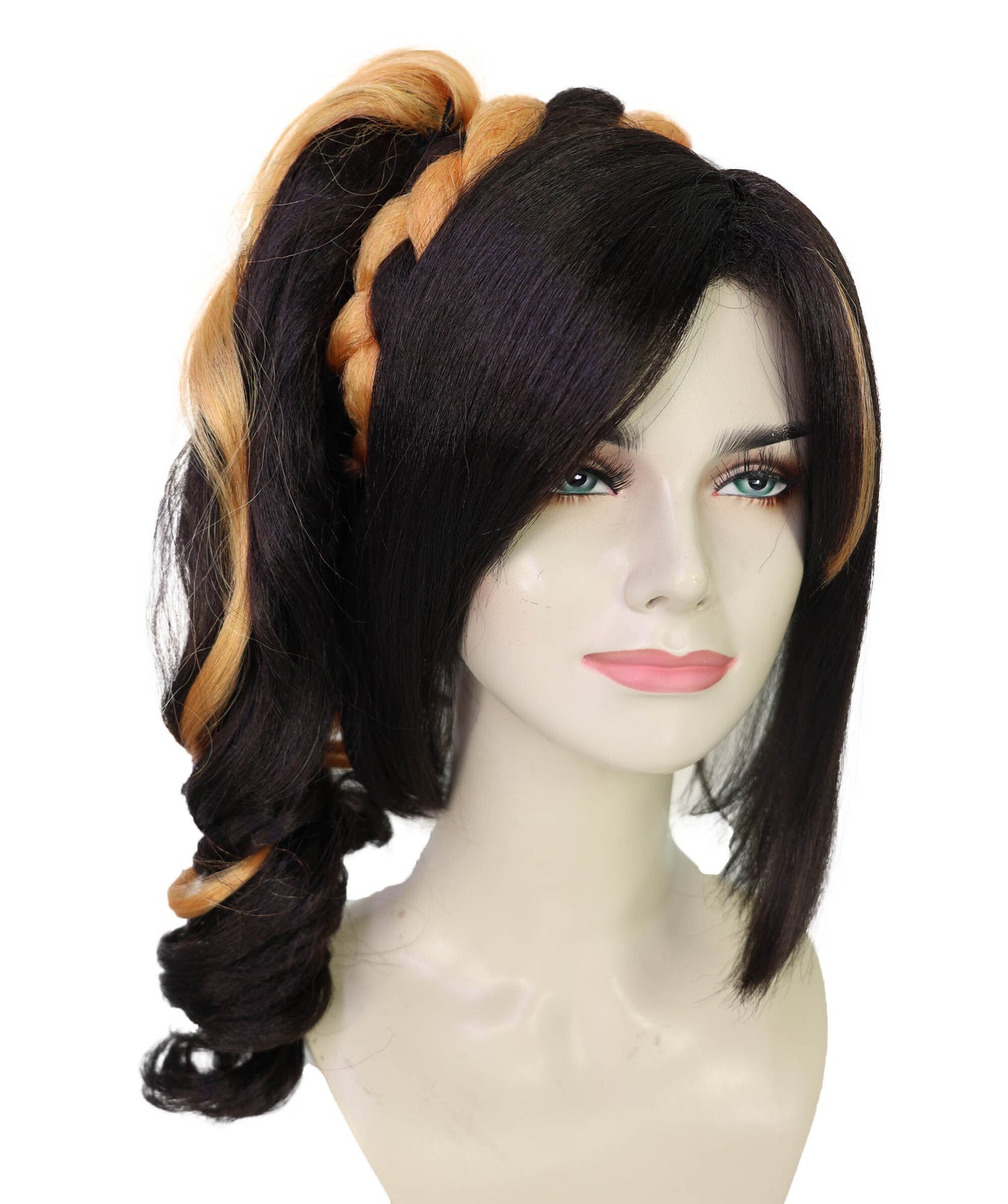 HPO Women's Black and Orange Short Wavy Braided Ponytail Wig | Halloween Wig | Flame-retardant Synthetic Fiber