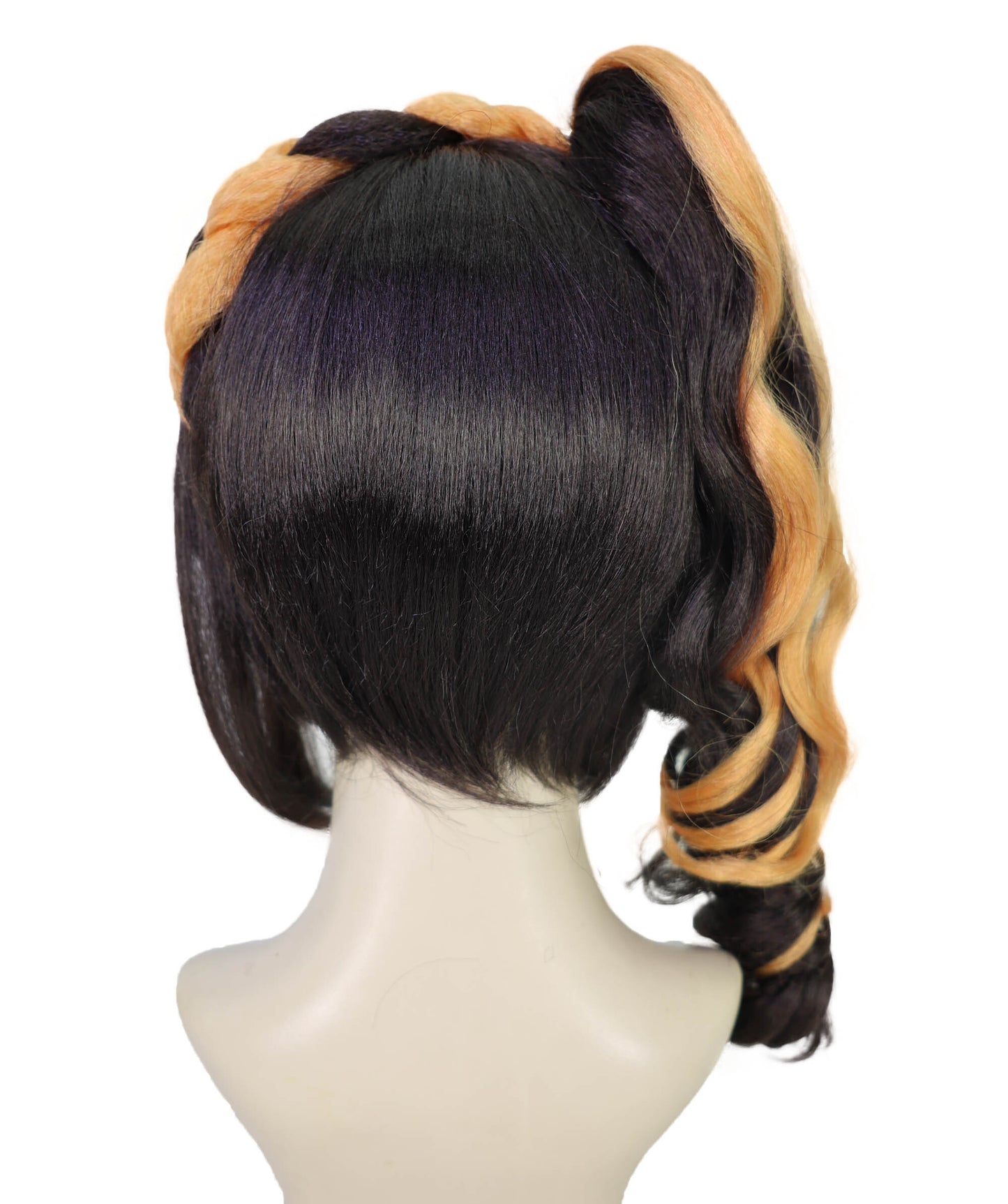 HPO Women's Black and Orange Short Wavy Braided Ponytail Wig | Halloween Wig | Flame-retardant Synthetic Fiber