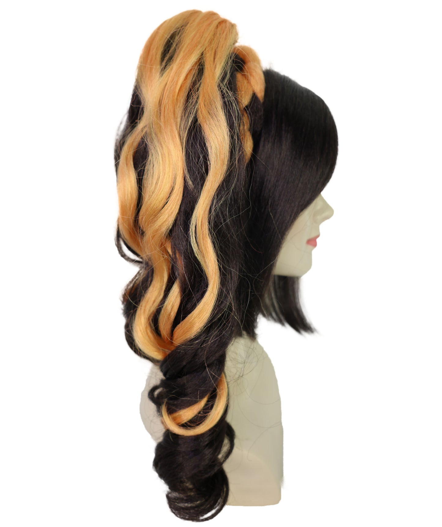 HPO Women's Black and Orange Short Wavy Braided Ponytail Wig | Halloween Wig | Flame-retardant Synthetic Fiber