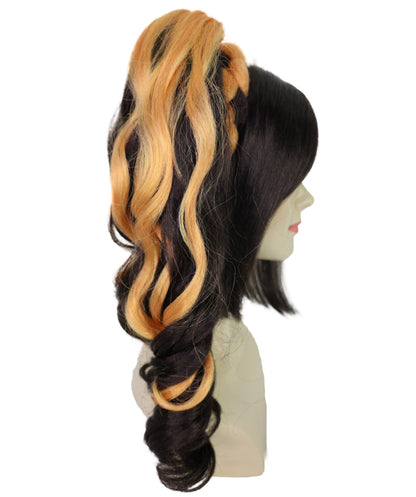 HPO Women's Black and Orange Short Wavy Braided Ponytail Wig | Halloween Wig | Flame-retardant Synthetic Fiber