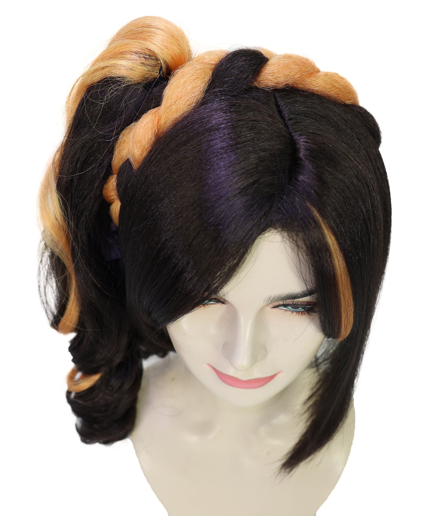 HPO Women's Black and Orange Short Wavy Braided Ponytail Wig | Halloween Wig | Flame-retardant Synthetic Fiber