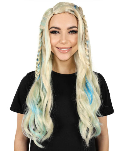 HPO Adult Long-Wavy Multiple Drag Queen Wig with Braided Style | Halloween and Cosplay Wig | Flame-retardant Synthetic Fiber