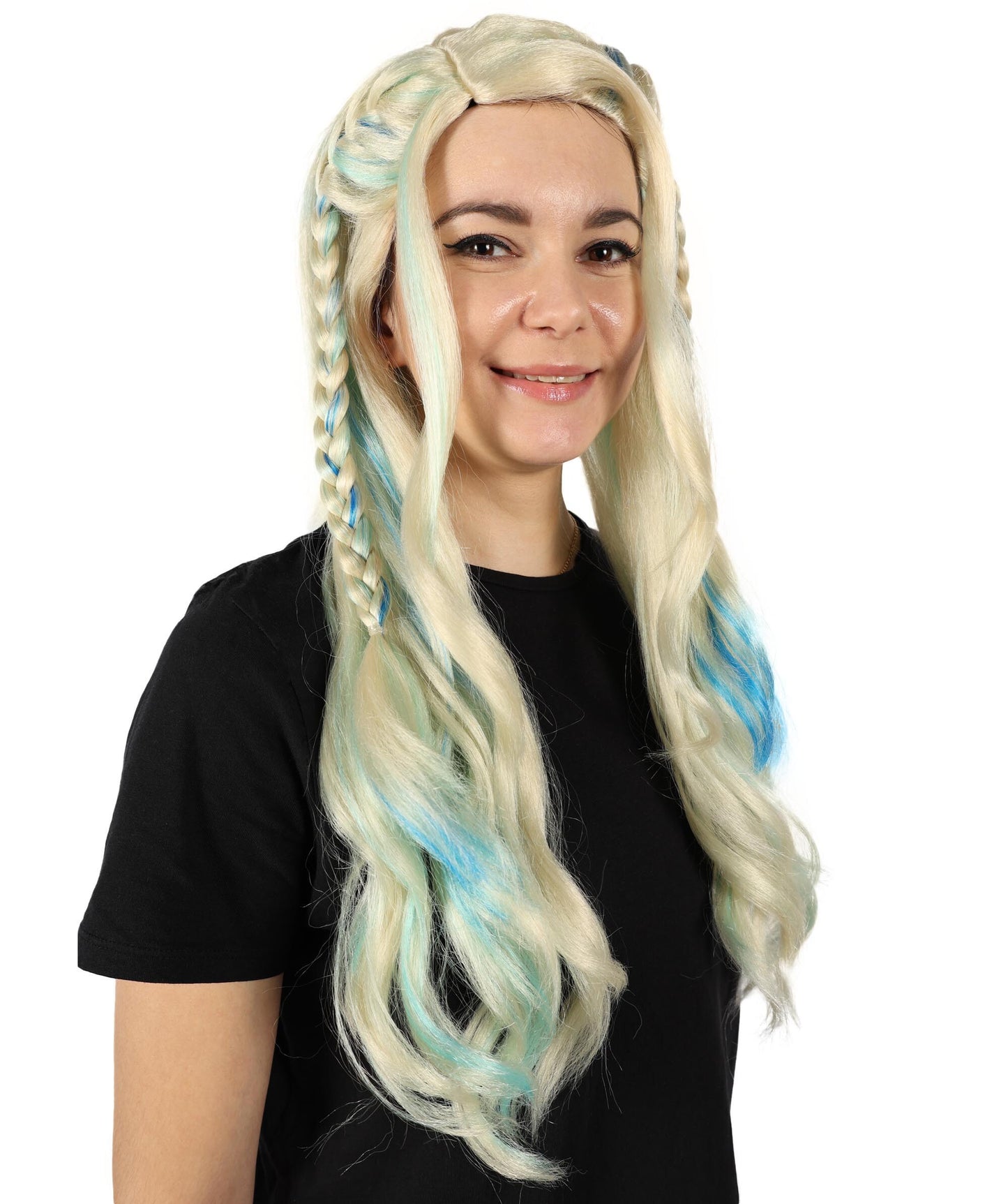 HPO Adult Long-Wavy Multiple Drag Queen Wig with Braided Style | Halloween and Cosplay Wig | Flame-retardant Synthetic Fiber