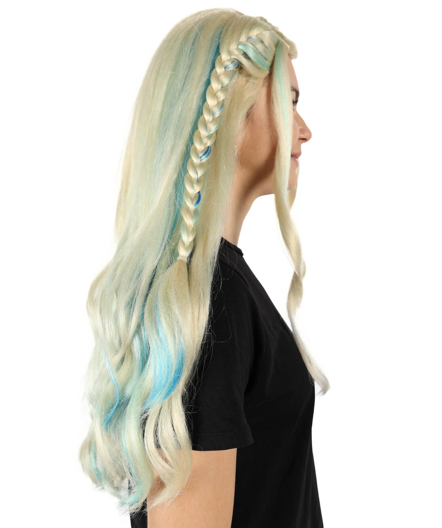 HPO Adult Long-Wavy Multiple Drag Queen Wig with Braided Style | Halloween and Cosplay Wig | Flame-retardant Synthetic Fiber