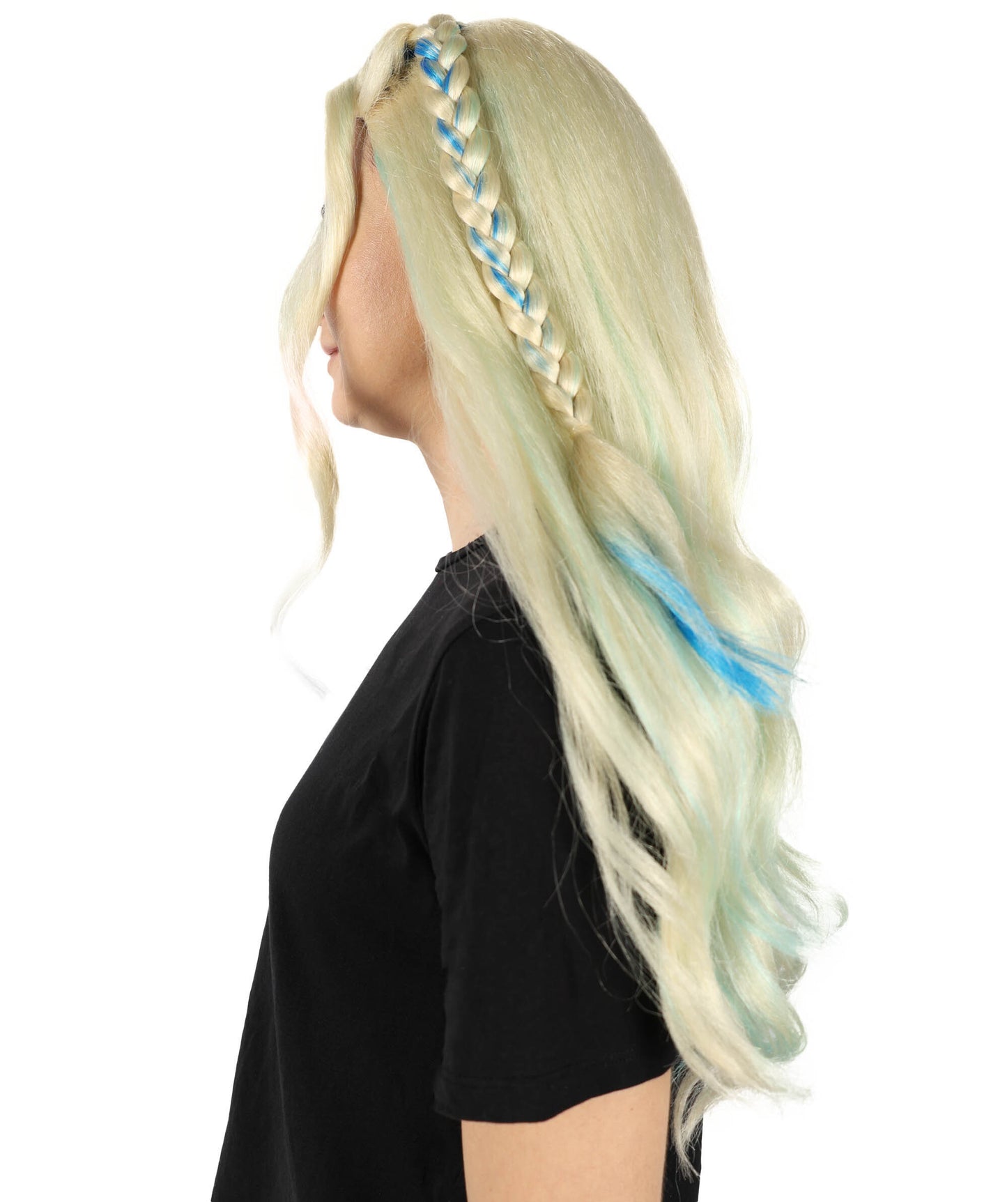 HPO Adult Long-Wavy Multiple Drag Queen Wig with Braided Style | Halloween and Cosplay Wig | Flame-retardant Synthetic Fiber