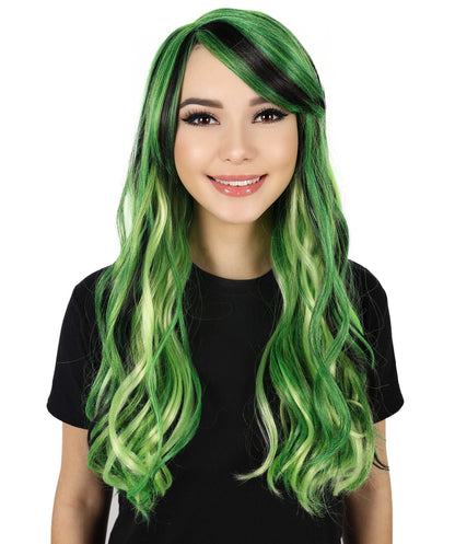 HPO Adult Women Long Rainbow Wavy Drag Queen Wig | Ideal Cosplay Wigs for Halloween Tv Movie Character | Premium Breathable Capless Cap | Flame Retardant Synthetic Fiber