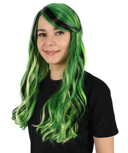 HPO Adult Women Long Rainbow Wavy Drag Queen Wig | Ideal Cosplay Wigs for Halloween Tv Movie Character | Premium Breathable Capless Cap | Flame Retardant Synthetic Fiber