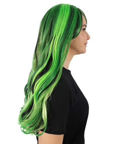 HPO Adult Women Long Rainbow Wavy Drag Queen Wig | Ideal Cosplay Wigs for Halloween Tv Movie Character | Premium Breathable Capless Cap | Flame Retardant Synthetic Fiber