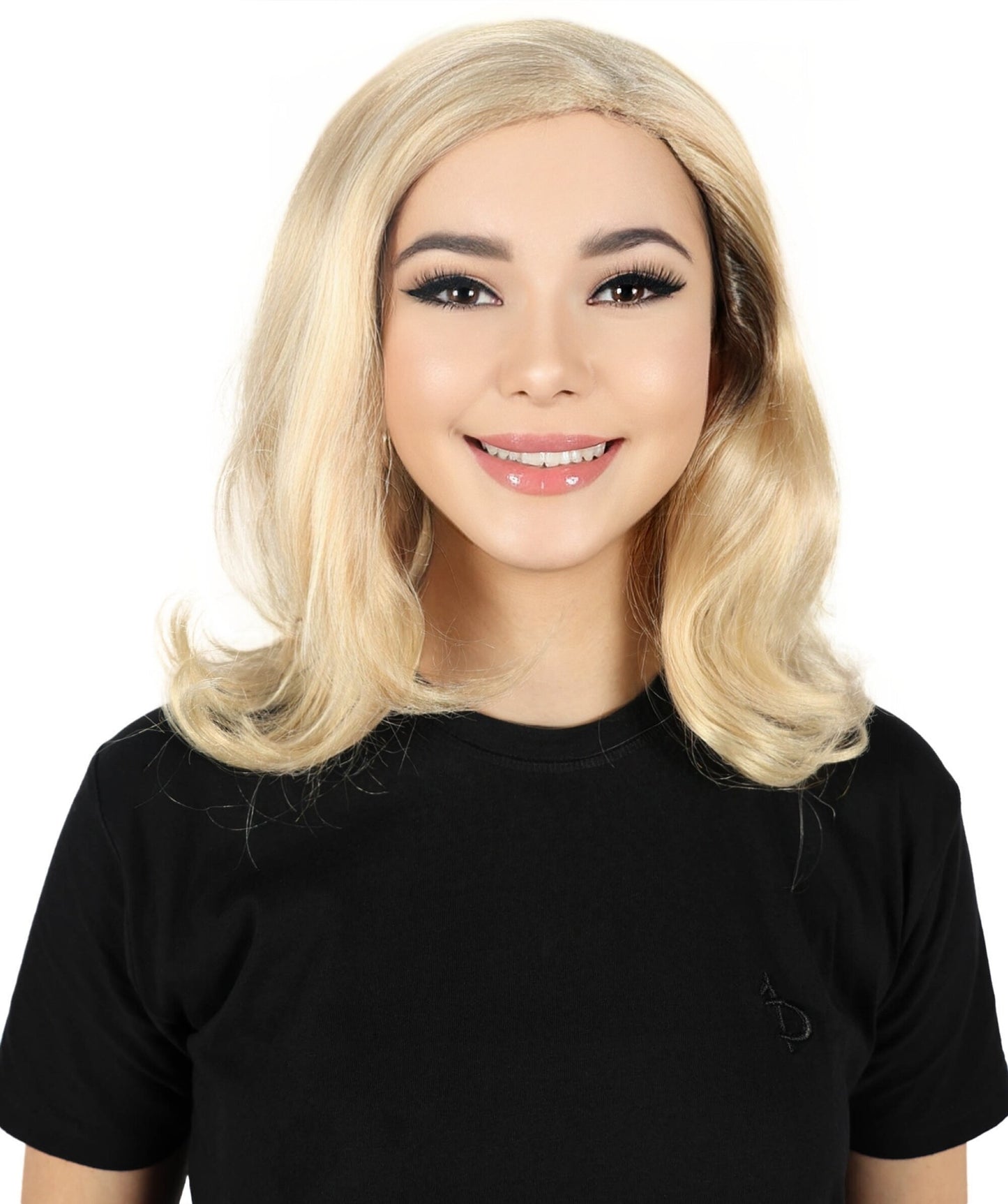 HPO Adult Women’s Voluminous Shoulder Length and Side-Parted Blonde Wavy Wig | Halloween and Cosplay Wig | Flame-retardant Synthetic Fiber