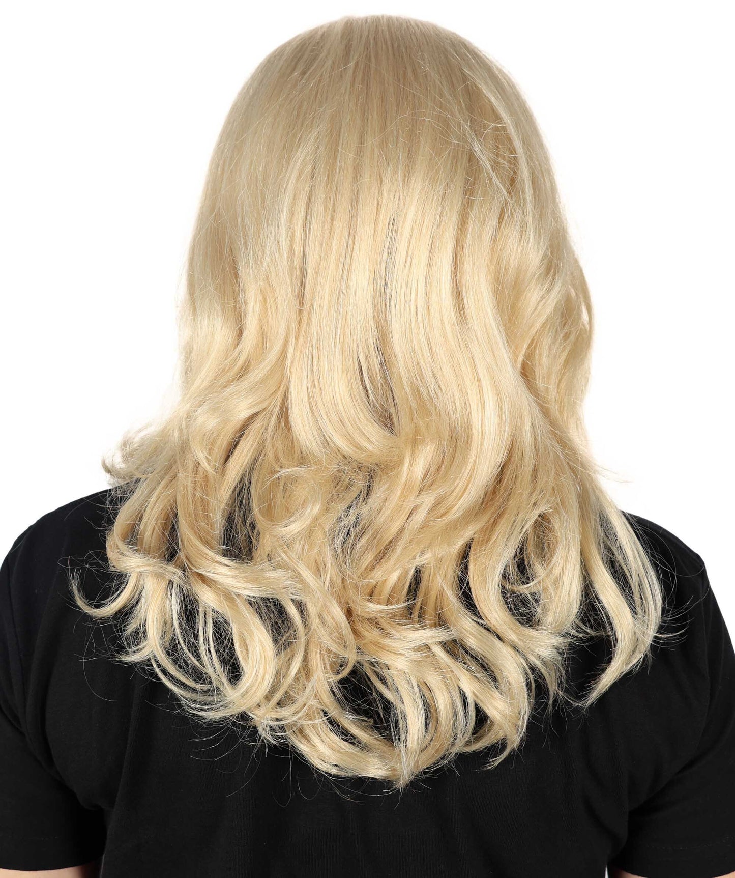 HPO Adult Women’s Voluminous Shoulder Length and Side-Parted Blonde Wavy Wig | Halloween and Cosplay Wig | Flame-retardant Synthetic Fiber