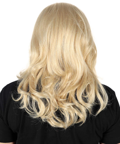 HPO Adult Women’s Voluminous Shoulder Length and Side-Parted Blonde Wavy Wig | Halloween and Cosplay Wig | Flame-retardant Synthetic Fiber
