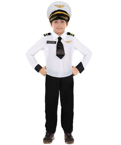 HPO Teen Airline Captain Uniform Pilot Costume | Suitable for Halloween | Flame-retardant Synthetic Fabric