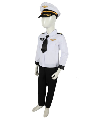 HPO Teen Airline Captain Uniform Pilot Costume | Suitable for Halloween | Flame-retardant Synthetic Fabric