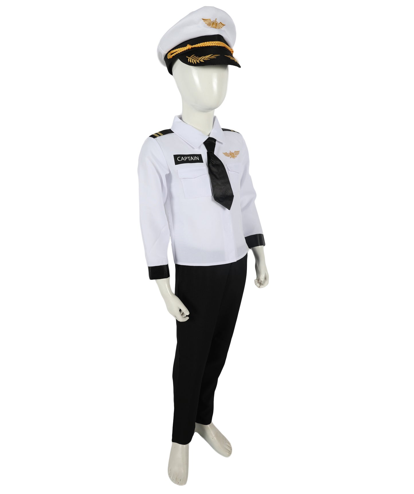 HPO Teen Airline Captain Uniform Pilot Costume | Suitable for Halloween | Flame-retardant Synthetic Fabric