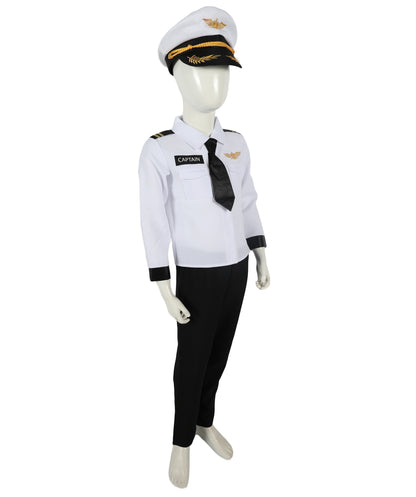HPO Teen Airline Captain Uniform Pilot Costume | Suitable for Halloween | Flame-retardant Synthetic Fabric
