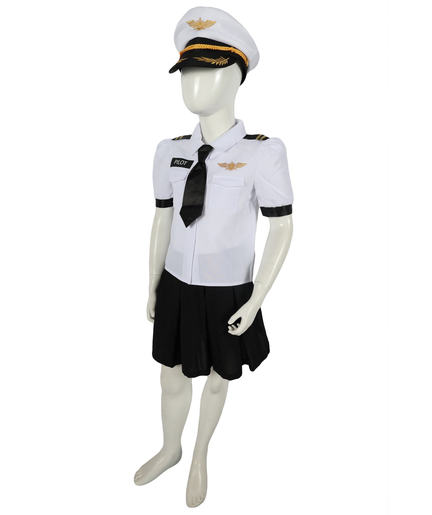 HPO Teens Airline Captain Uniform Pilot Black & White Costume | Suitable for Halloween | Flame-retardant Synthetic Fabric