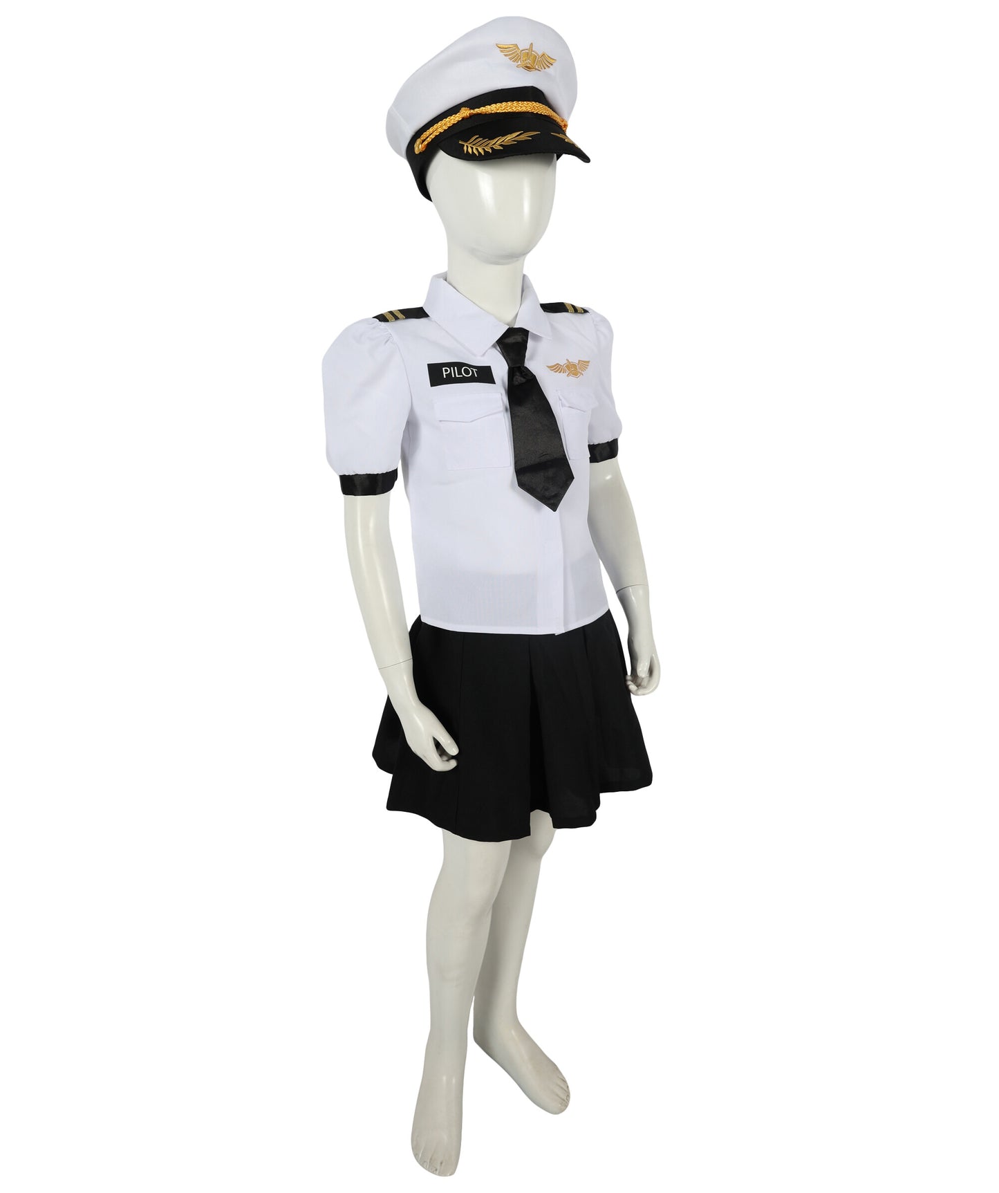 HPO Teens Airline Captain Uniform Pilot Black & White Costume | Suitable for Halloween | Flame-retardant Synthetic Fabric