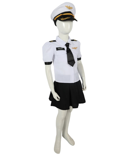HPO Teens Airline Captain Uniform Pilot Black & White Costume | Suitable for Halloween | Flame-retardant Synthetic Fabric