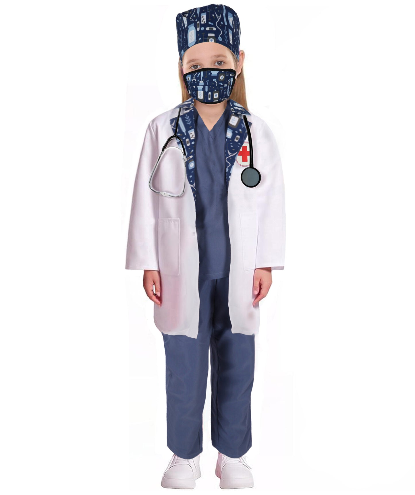 HPO Teen's Play Medical Outfit Blue and White Medical Doctor Costume Set | Suitable for Halloween | Flame-retardant Synthetic Fabric