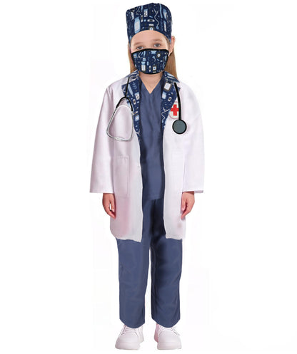 HPO Teen's Play Medical Outfit Blue and White Medical Doctor Costume Set | Suitable for Halloween | Flame-retardant Synthetic Fabric