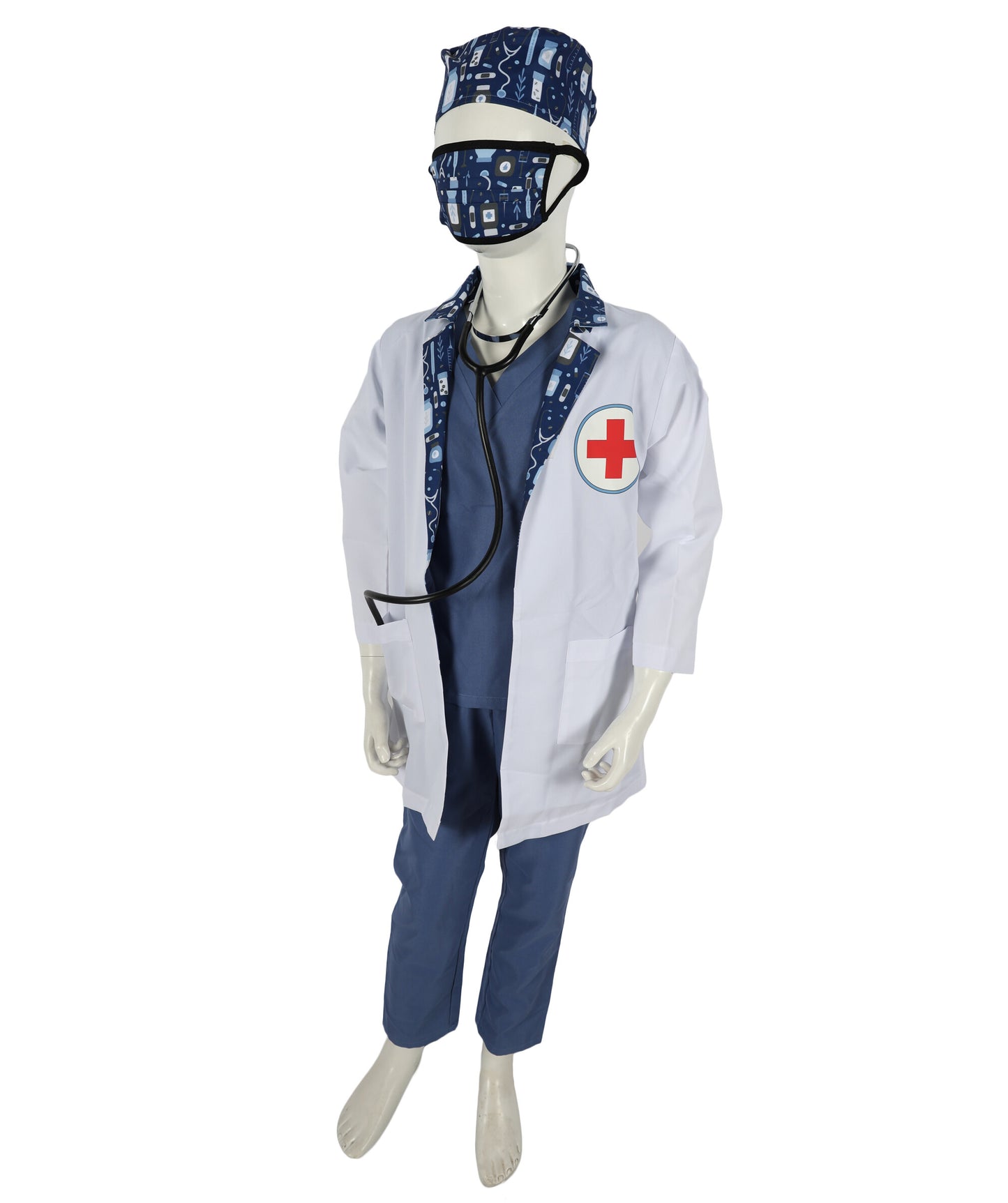 HPO Teen's Play Medical Outfit Blue and White Medical Doctor Costume Set | Suitable for Halloween | Flame-retardant Synthetic Fabric