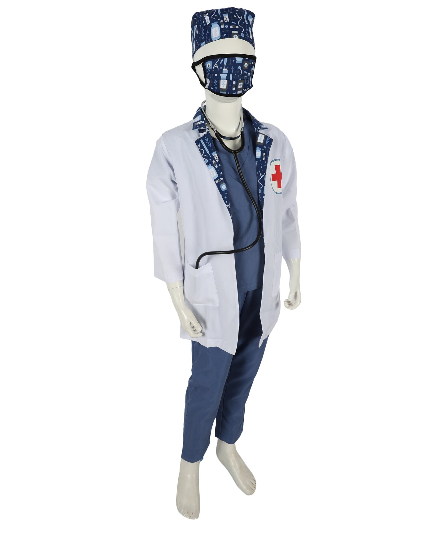 HPO Teen's Play Medical Outfit Blue and White Medical Doctor Costume Set | Suitable for Halloween | Flame-retardant Synthetic Fabric