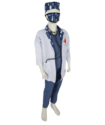 HPO Teen's Play Medical Outfit Blue and White Medical Doctor Costume Set | Suitable for Halloween | Flame-retardant Synthetic Fabric