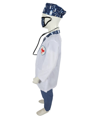 HPO Teen's Play Medical Outfit Blue and White Medical Doctor Costume Set | Suitable for Halloween | Flame-retardant Synthetic Fabric