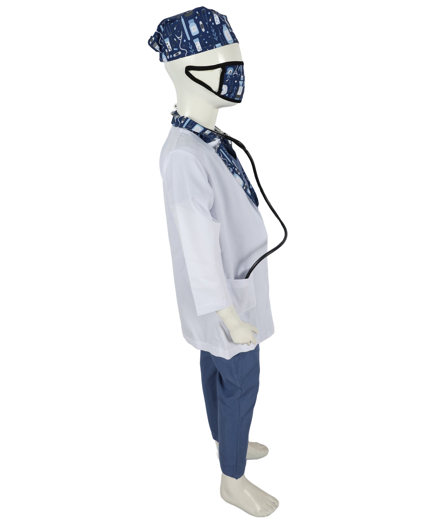 HPO Teen's Play Medical Outfit Blue and White Medical Doctor Costume Set | Suitable for Halloween | Flame-retardant Synthetic Fabric