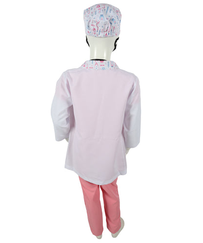 HPO Teen's Play Medical Outfit White and Pink Doctor Costume Set with accessories | Suitable for Halloween | Flame-retardant Synthetic Fabric