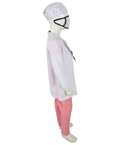 HPO Teen's Play Medical Outfit White and Pink Doctor Costume Set with accessories | Suitable for Halloween | Flame-retardant Synthetic Fabric