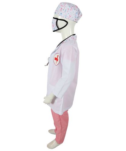 HPO Teen's Play Medical Outfit White and Pink Doctor Costume Set with accessories | Suitable for Halloween | Flame-retardant Synthetic Fabric