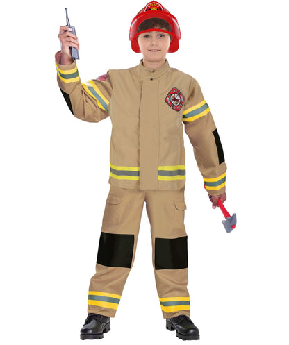 HPO Teen's Fireman Role Play Outfit Firefighter Khaki  Costume Set | Suitable for Halloween | Flame-retardant Synthetic Fabric