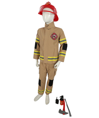 HPO Teen's Fireman Role Play Outfit Firefighter Khaki  Costume Set | Suitable for Halloween | Flame-retardant Synthetic Fabric