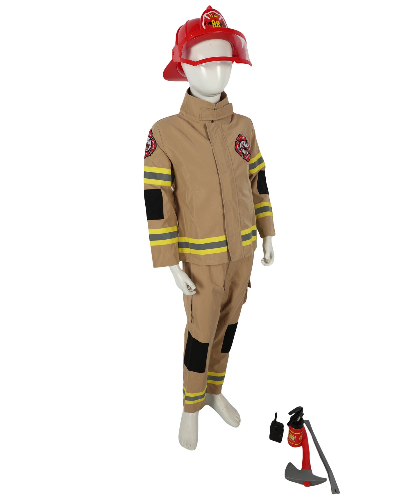 HPO Teen's Fireman Role Play Outfit Firefighter Khaki  Costume Set | Suitable for Halloween | Flame-retardant Synthetic Fabric