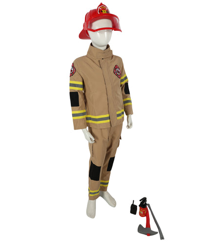 HPO Teen's Fireman Role Play Outfit Firefighter Khaki  Costume Set | Suitable for Halloween | Flame-retardant Synthetic Fabric