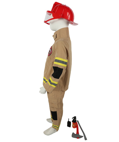 HPO Teen's Fireman Role Play Outfit Firefighter Khaki  Costume Set | Suitable for Halloween | Flame-retardant Synthetic Fabric