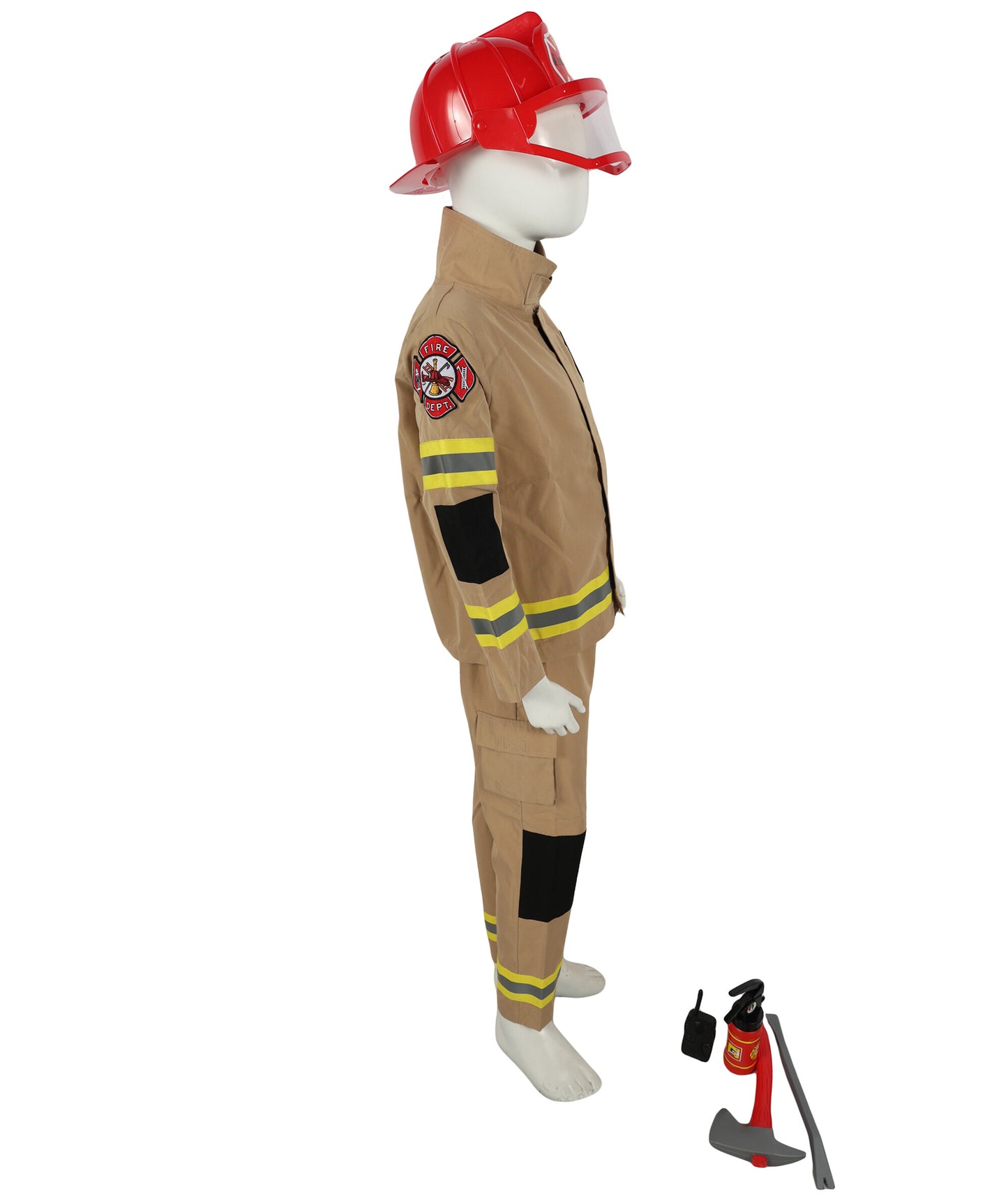 HPO Teen's Fireman Role Play Outfit Firefighter Khaki  Costume Set | Suitable for Halloween | Flame-retardant Synthetic Fabric