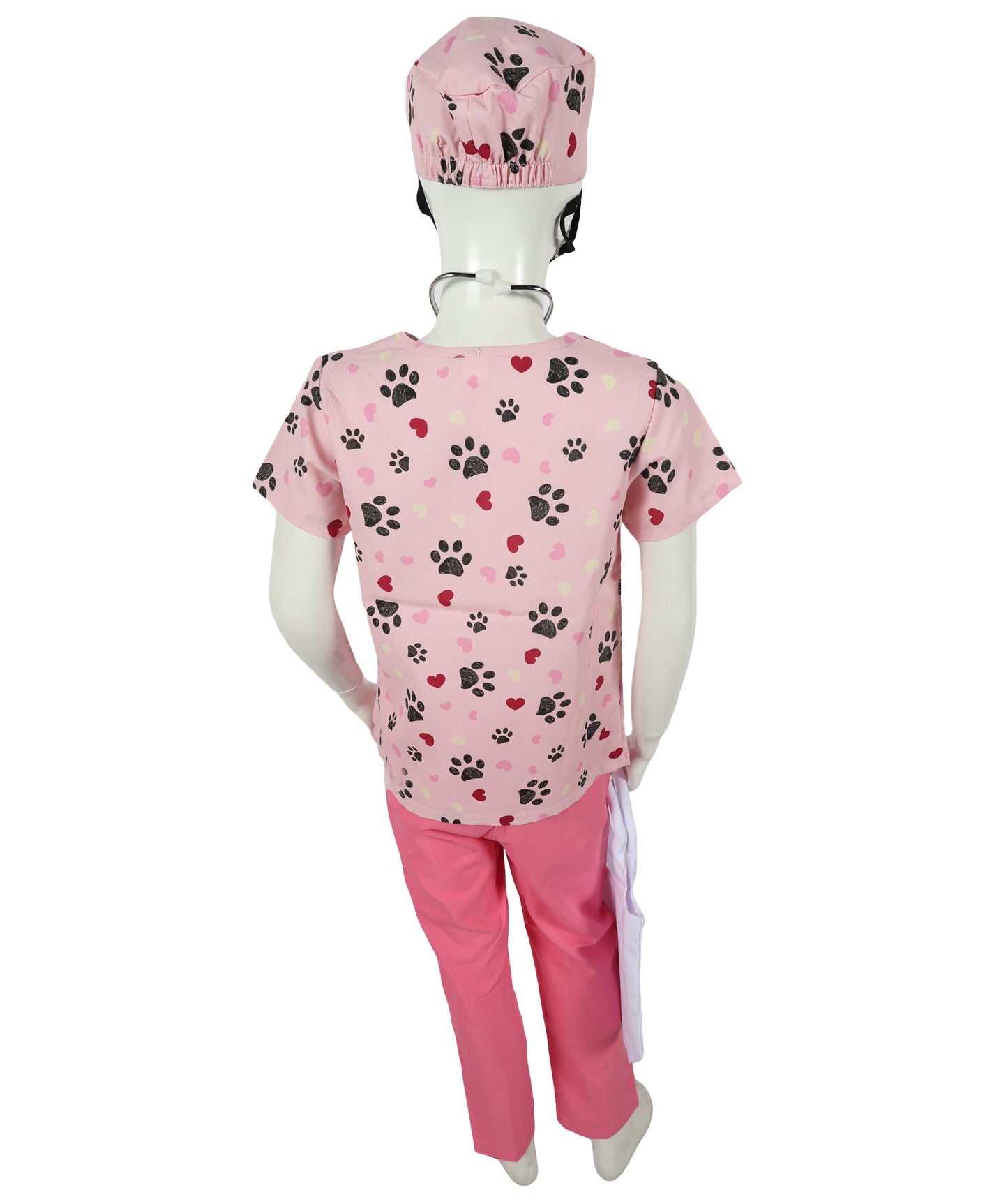 HPO Teen's Pink Paw Print Animal Doctor Veterinarian Costume Set with Accessories | Suitable for Halloween | Flame-retardant Synthetic Fabric