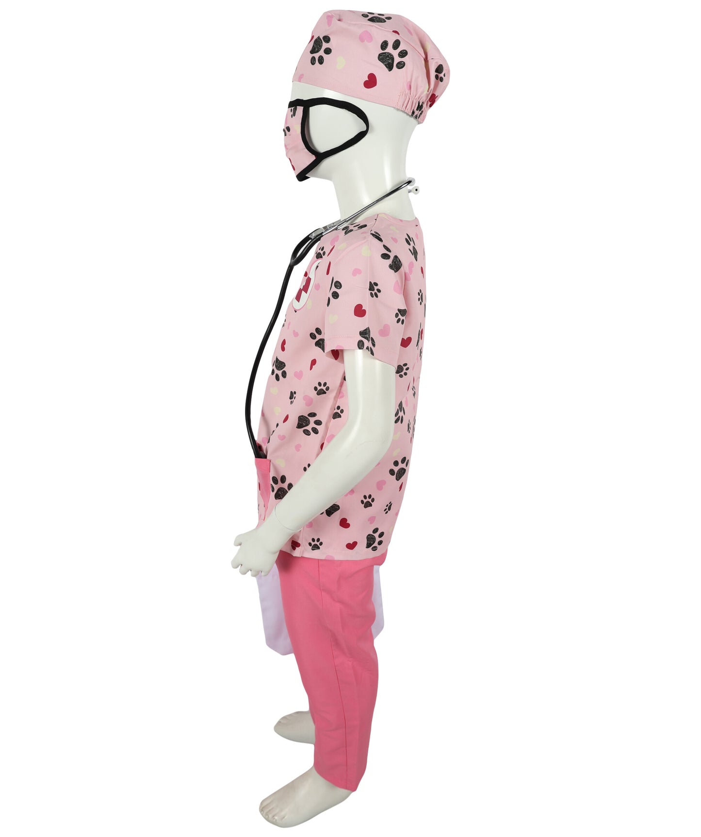 HPO Teen's Pink Paw Print Animal Doctor Veterinarian Costume Set with Accessories | Suitable for Halloween | Flame-retardant Synthetic Fabric