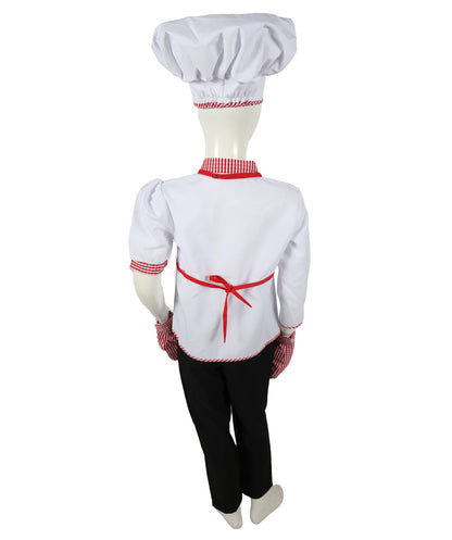 HPO Teen's Pretend Play Cooking Chef Pink & White Costume Set with Apron, Hat, Mittens & Accessories | Suitable for Halloween | Flame-retardant Synthetic Fabric