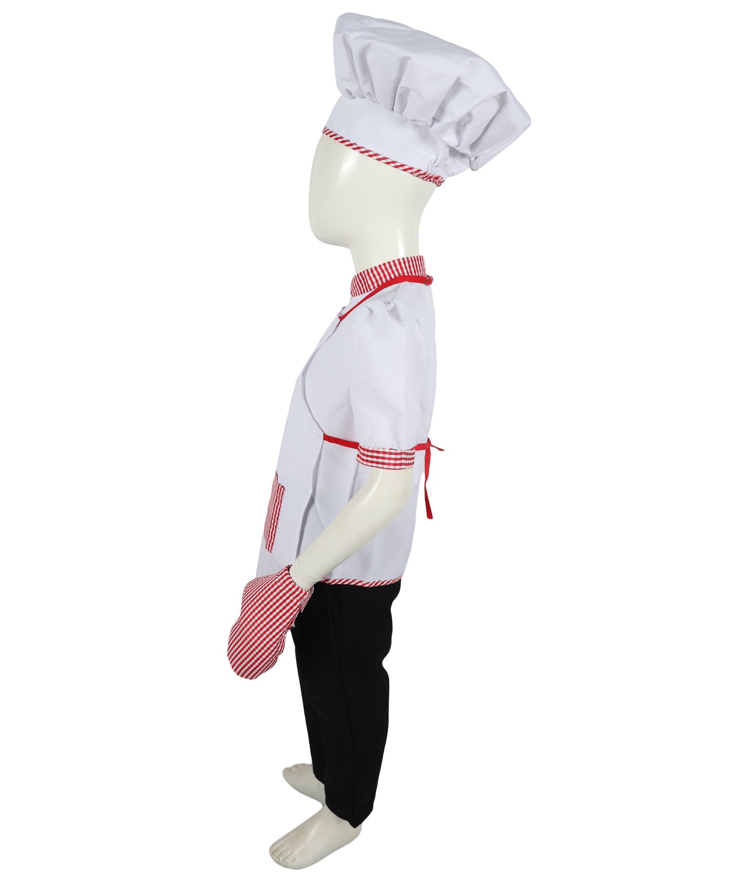 HPO Teen's Pretend Play Cooking Chef Pink & White Costume Set with Apron, Hat, Mittens & Accessories | Suitable for Halloween | Flame-retardant Synthetic Fabric