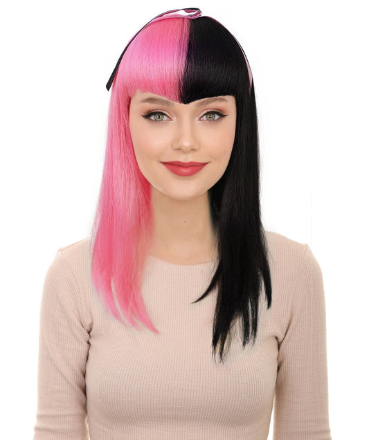 HPO Teen Vampire Schoolgirl Pink and Black Wavy Gothic Wig  | Halloween and Cosplay Wig | Flame-retardant Synthetic Fiber